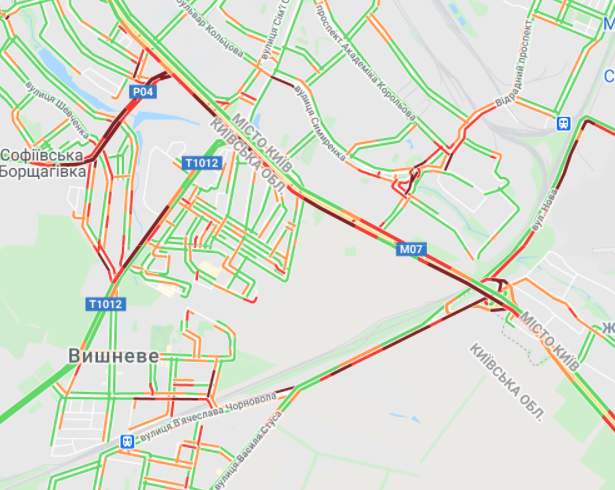 Пробки в Киеве. Карта: Google Maps