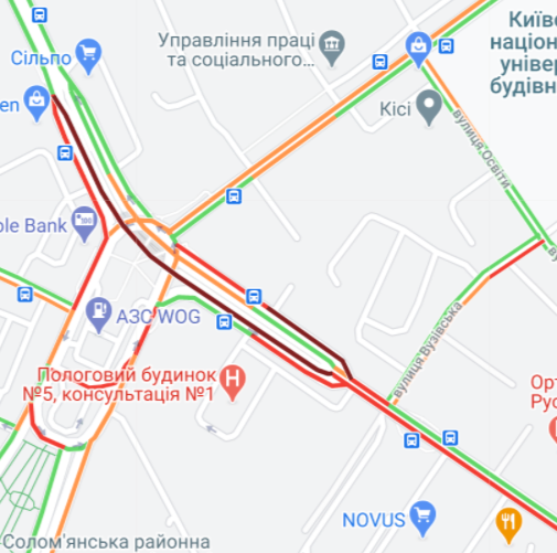 Пробки в Киеве. Карта: Google Maps