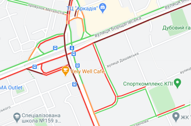 Пробки в Києві.  Карта: Google Maps