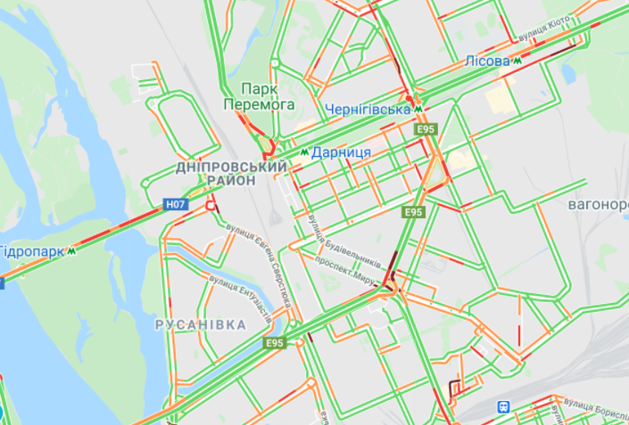 Пробки в Киеве. Карта: Google Maps