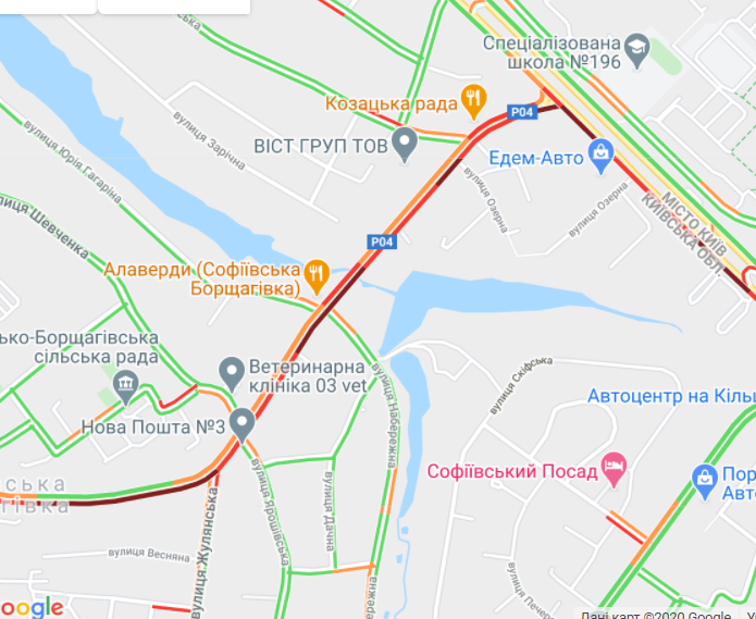 Пробки в Києві.  Фото: Google Maps