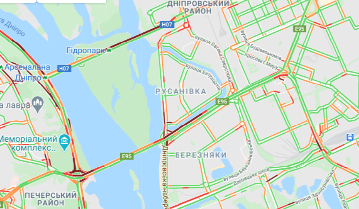 Пробки в Киеве. Карта: Google Maps