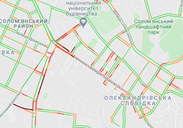 Пробки в Киеве. Карта: Google Maps