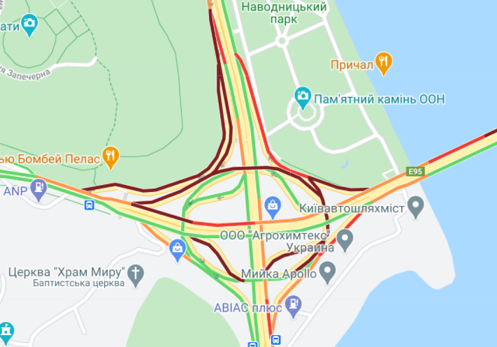 Пробки в Киеве. Карта: Google Maps