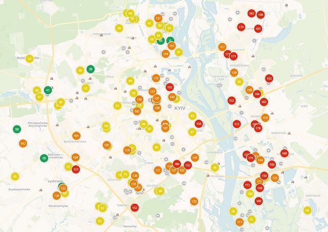 Рівень забрудненості повітря в Києві 30 листопада.  Фото: SaveEcoBot