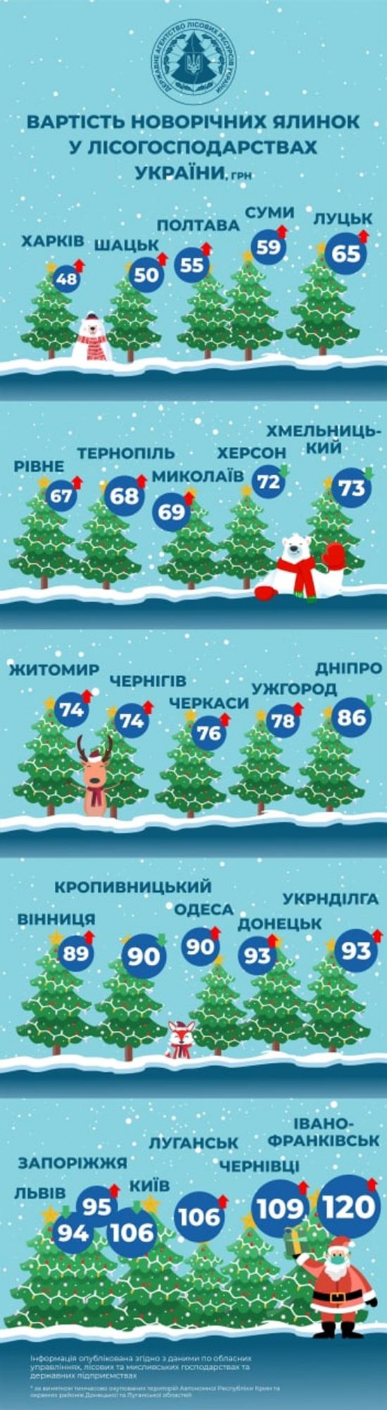 Цены в регионах на елки к Новому году.  Инфографика Гослесагентства

