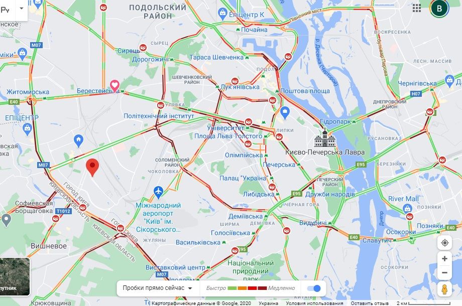 Пробки в Киеве. Карта: