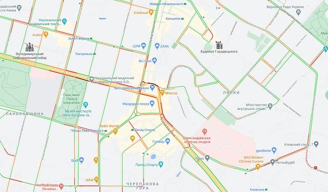 Загруженность дорог в центре столицы. Фото: Google Maps