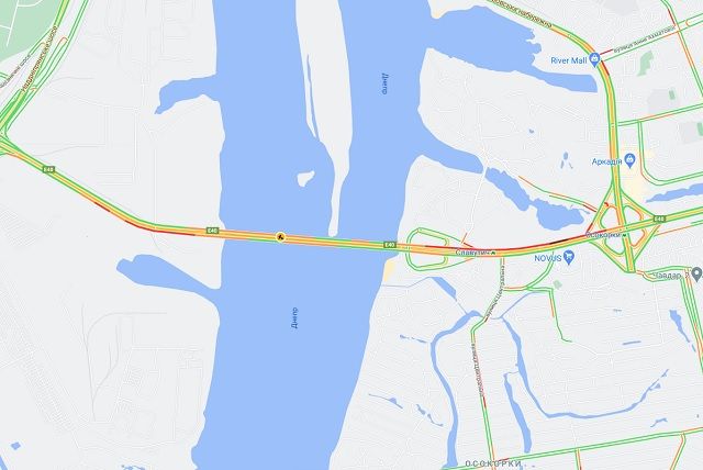 Пробки на Южном мосту. Фото: Google Maps