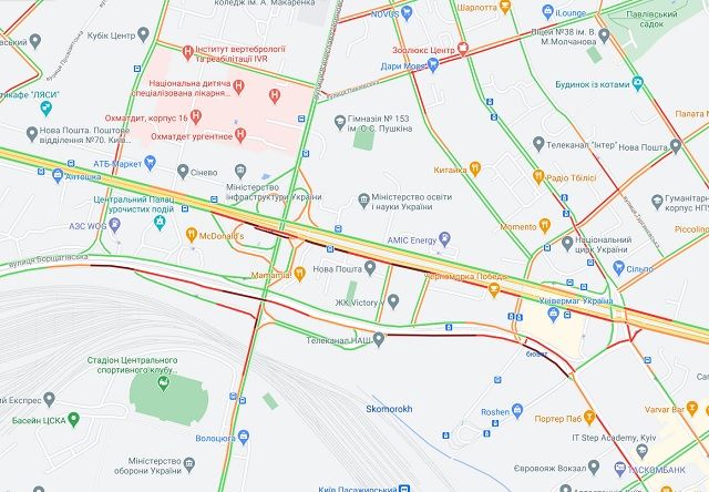 Пробки в Києві.  Фото: Google Maps