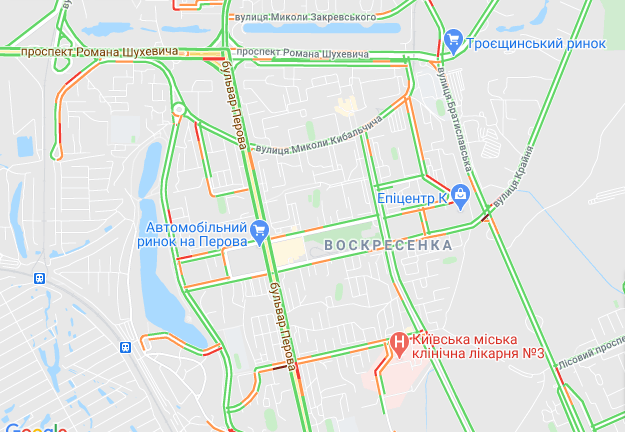 Пробки в Киеве. Фото: Google Maps.
