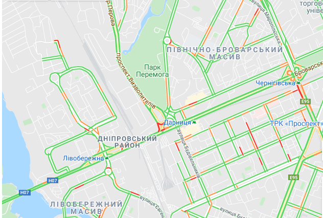 Пробки в Киеве. Фото: Google Maps.