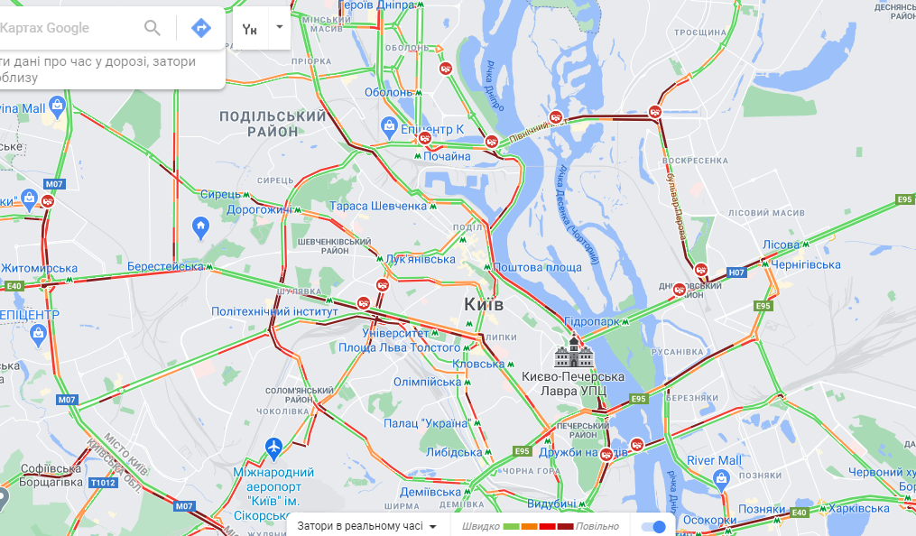 Пробки в Киеве. Фото: Google Maps.