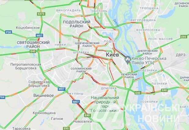 Пробки в Киеве 14 июня. Скриншот: Google Maps
