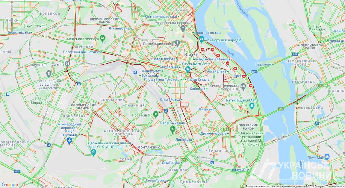 Пробки в Киеве. Скриншот: Google Maps