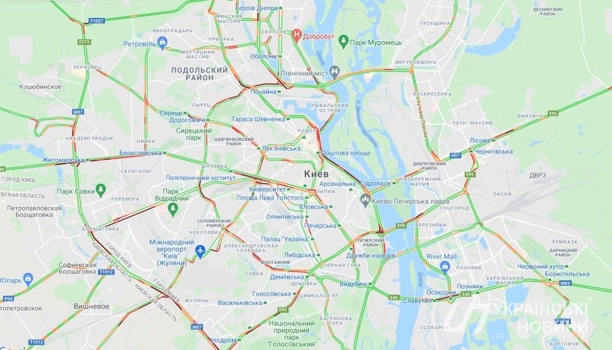 Пробки в Киеве. Скриншот: Google Maps