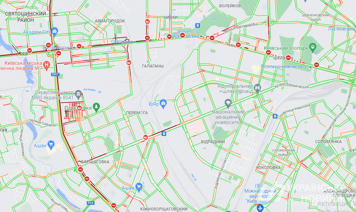 Пробки в Киеве. Карта: Google Maps
