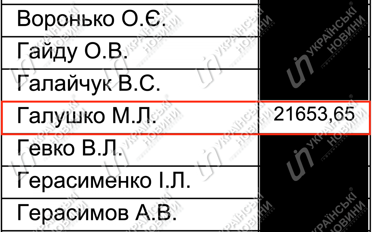 Зарплата Галушко за февраль. Ответ на запрос Українських Новин.