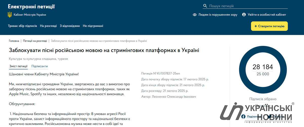 Петиція про заборону російськомовної музики. Фото: УН