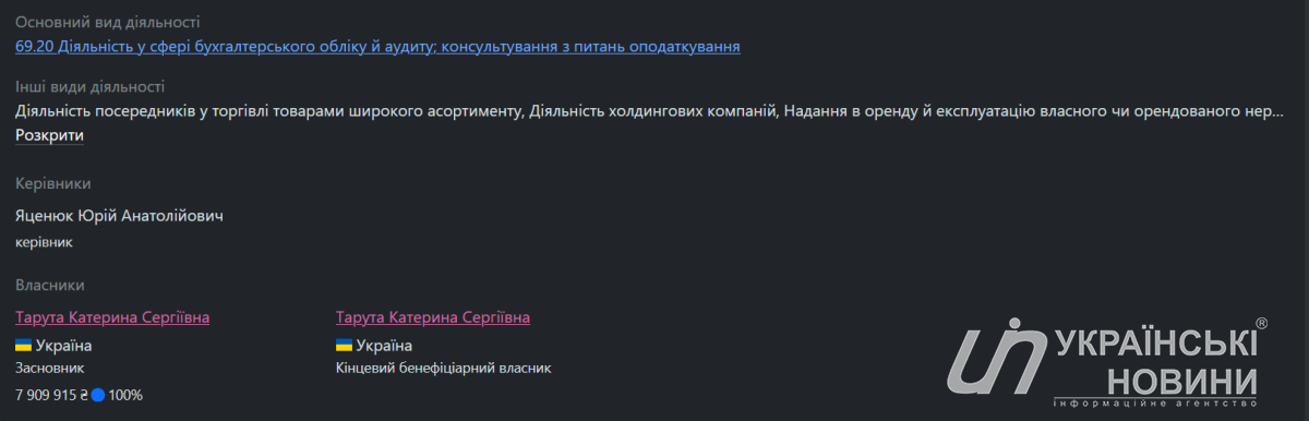 Витяг з сервісу Опендатабот. Скриншот: Українські Новини