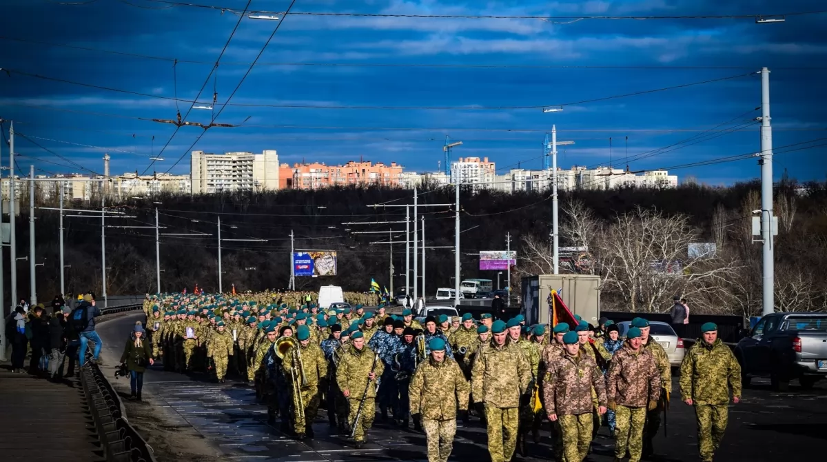 Марш 36 отдельной морской бригады в Николаеве.Фото: facebook/36obrmp