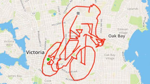 Канадский художник рисует на картах с помощью велосипеда и GPS