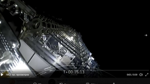 Запуск 60 мини-спутников системы Starlink. Скриншот видео twitter.com/SpaceX