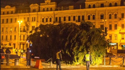 Добралась елочка до Киева с самыми настоящими приключениями. Фото: facebook.com/FolkUkraine/
