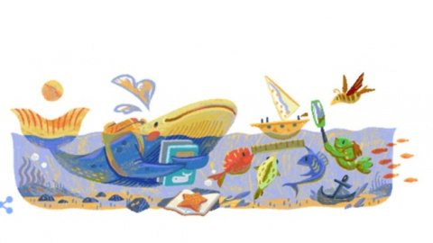 Главный герой дудла - кит. Скриншот: google.com.ua