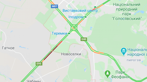 Пробки на Житомирському шосе. Карта: Google Maps