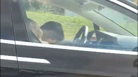 Сплячий водій Tesla. Скріншот: Twitter