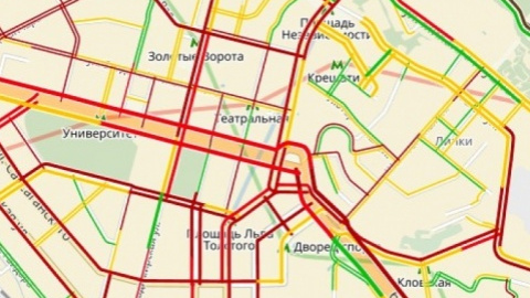 Пробки в Киеве достигли 10 баллов. Скриншот yandex.ua/maps/probki