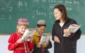 Village teacher teaches English at Alimalik village of Akto county, Northwest China's Xinjiang Uygur autonomous region. Photo/Xinhua
