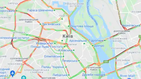 Пробки в Киеве. Карта: Google Maps
