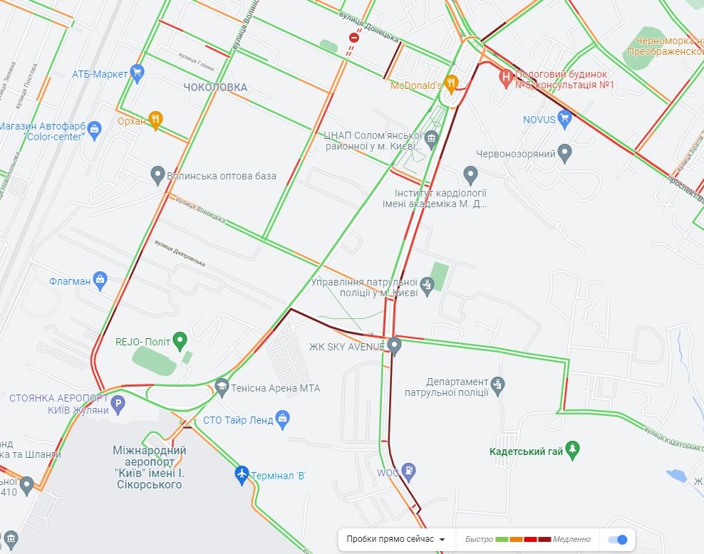 Пробки у центрі Києва.  Фото: Google Maps
