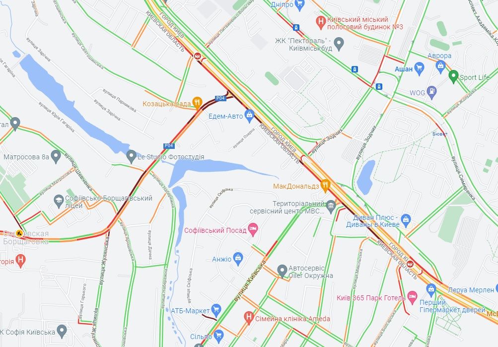 В Киеве на Большой Окружной дороге образовались пробки. Фото: Google Maps