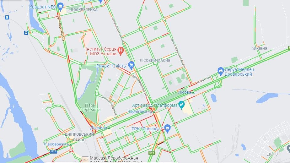 Пробки на левом берегу. Фото: google.com/maps