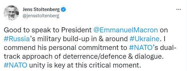 Сообщение Йенса Столтенберга. Фото: twitter/jensstoltenberg