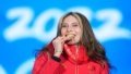 Gold medalist Gu Ailing during the awards ceremony of the women's freeski Big Air. Photo by Xinhua/Ju Huanzong.