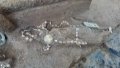A horse buried with the dead at the Shaojiapeng site, which is decorated with shell strings. Photo by Anyang institute of cultural relics and archaeology/Handout via Xinhua.