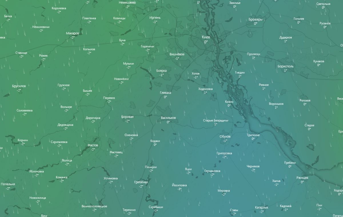 Карта вітрів у Київській області на 06:00 неділі, 27 лютого.  Фото: скріншот
