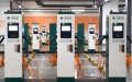 A charging points at a newly-opened electric vehicle charging station in the underground parking lot of the Wukesong sports center in Beijing. Photo by Xinhua/Ju Huanzong.