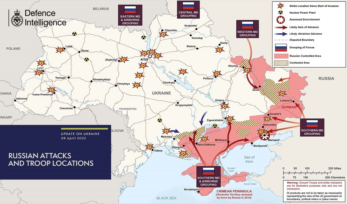 Мапа бойових дій в Україні.  Фото: Міноборони Великої Британії