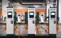 The charging points at a newly opened electric vehicle charging station in the underground parking lot of the Wukesong sports center in Beijing. Photo by Xinhua/Ju Huanzong.