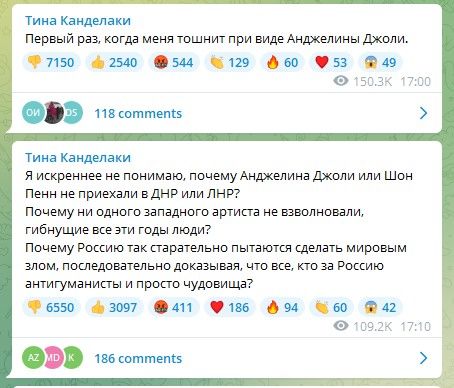 Скриншот: Telegram/Тина Канделаки