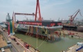 The launching ceremony of China's third aircraft carrier, the Fujian, in east China's Shanghai.  Photo by Xinhua/Li Gang.