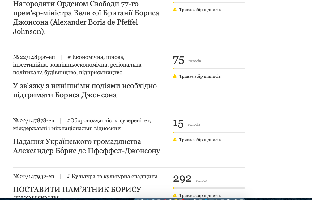 Скріншот зареєстрованих петицій до Зеленського на саті ОПУ.