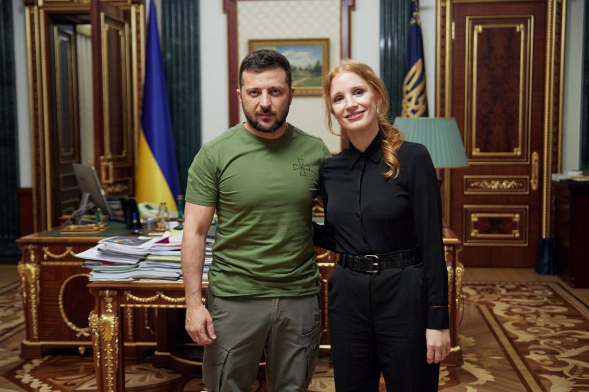 Джессіка Честейн та Володимир Зеленський в Офісі Президента.