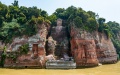 The Leshan Giant Buddha with its base section exposed as a result of low water levels in Leshan, southwest China's Sichuan Province. Photo by Xinhua/Shen Bohan.