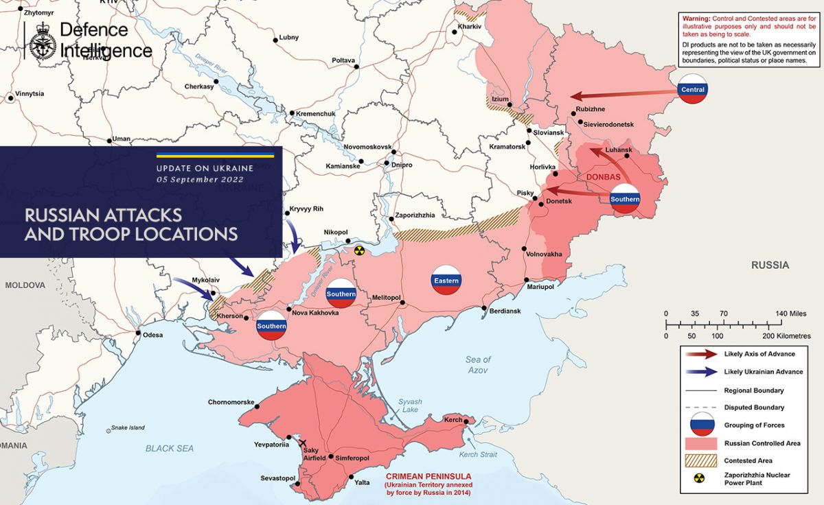Карта воєнних дій станом на 5 вересня.